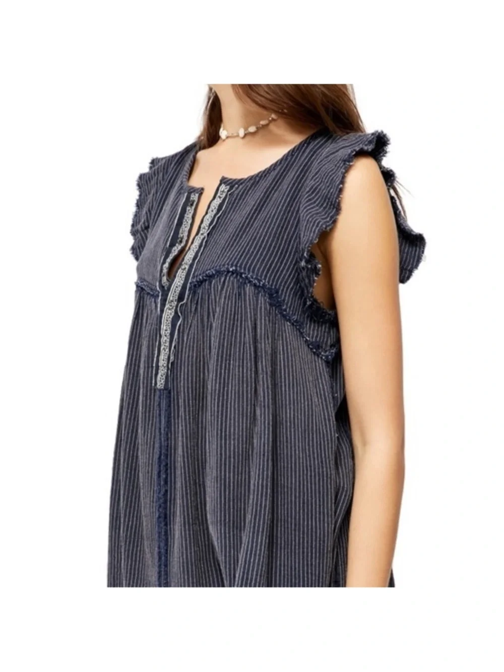 Free People We The Free Blue Ridge Indigo Top Tunic Dress White Blue Stripes Sml